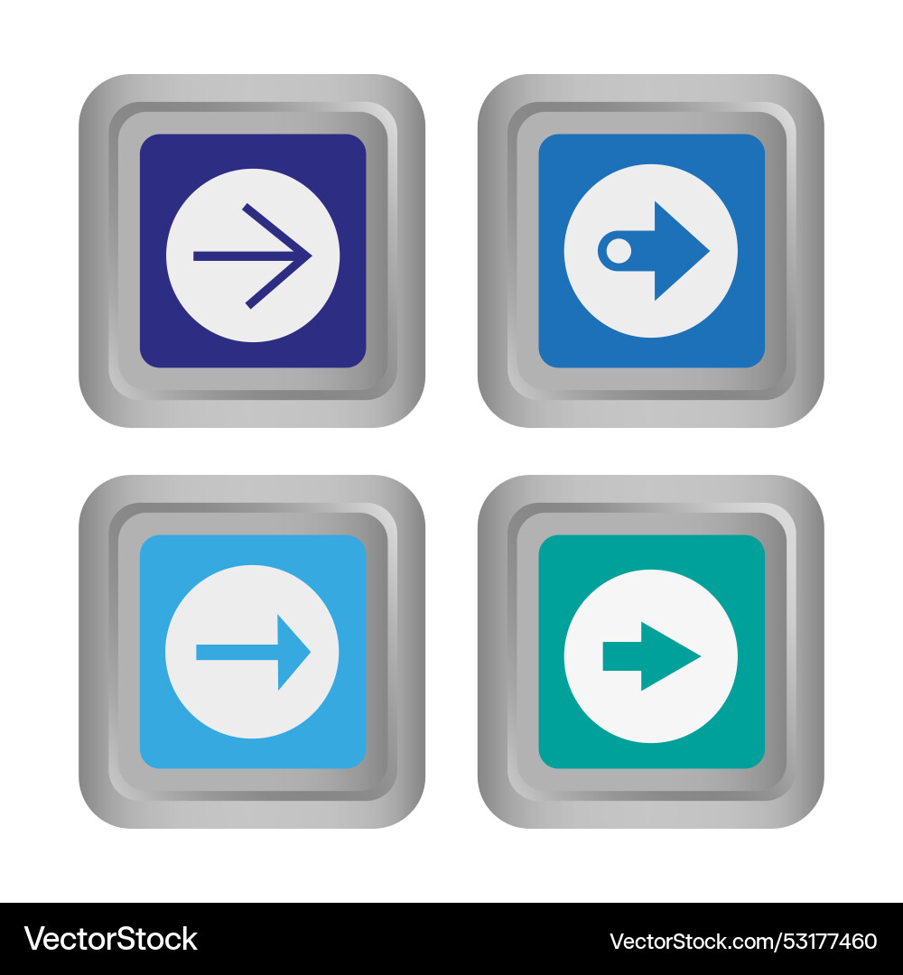 Colored arrow buttons volumetric square Colored arrow buttons volumetric square vector image