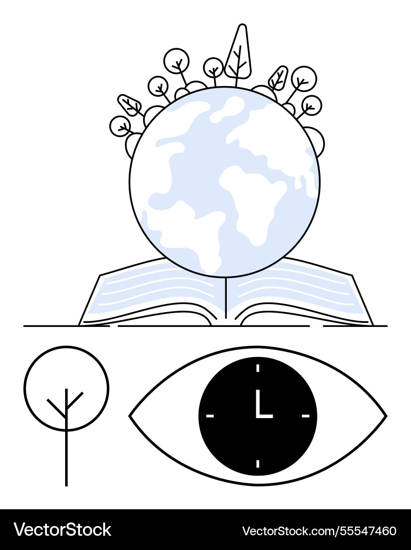 Earth on an open book with nature elements Earth on an open book with nature elements vector image