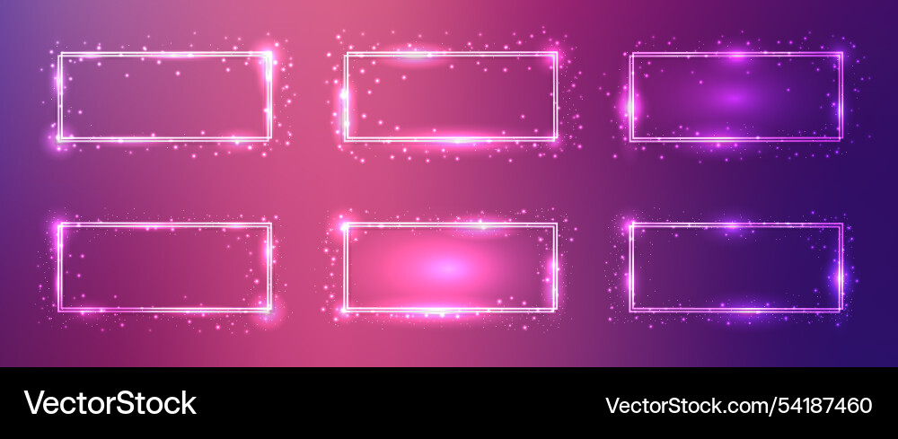 Neon double rectangular frame with shining effects Vector Image
