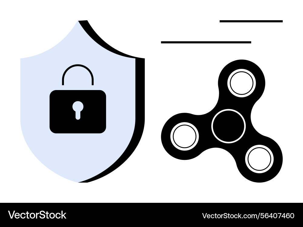 Shield with lock and fidget spinner representing Shield with lock and fidget spinner representing Vector Image