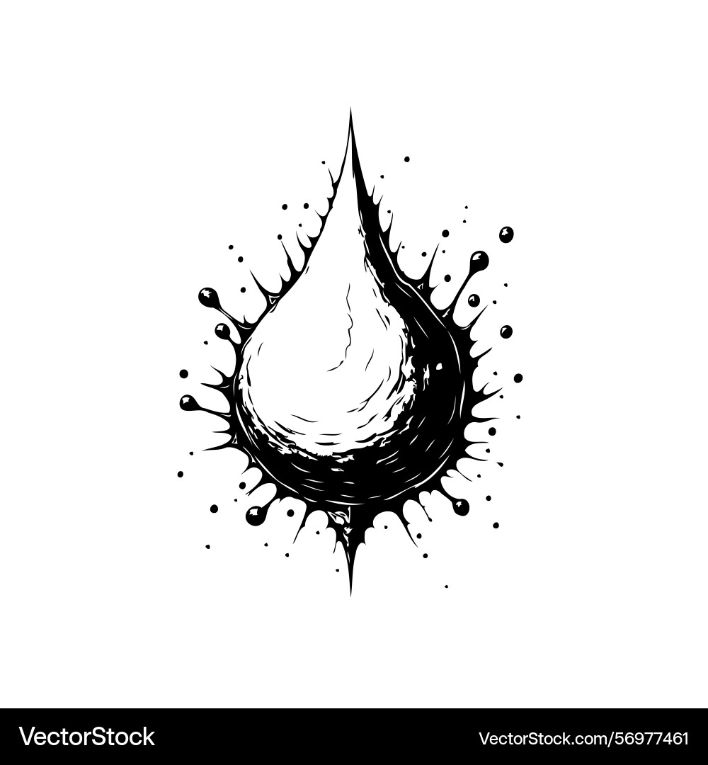 Monochrome ink drop with splash effect a fluid Vector Image