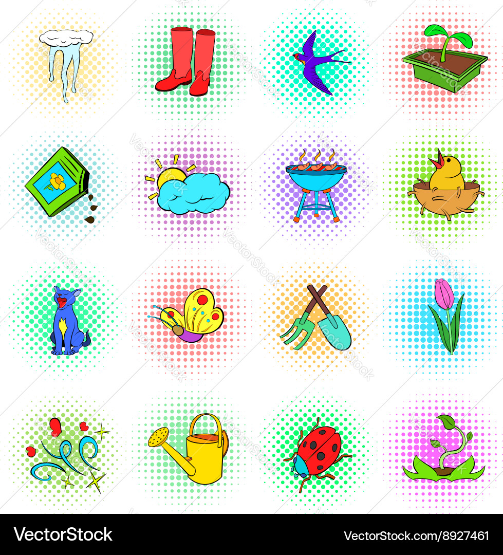 Spring icons set pop-art style Vector Image