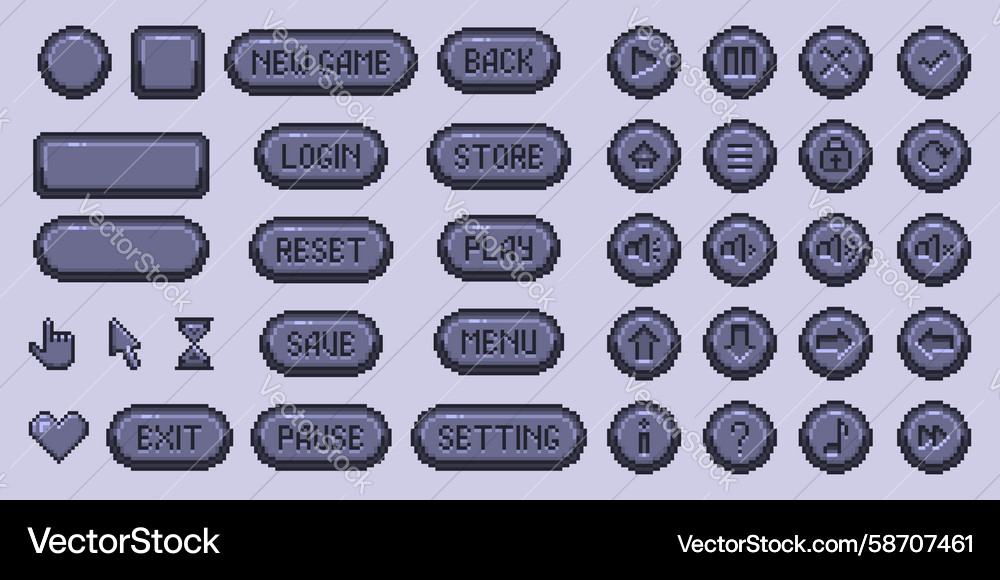 Stone pixel game button collection Vector Image