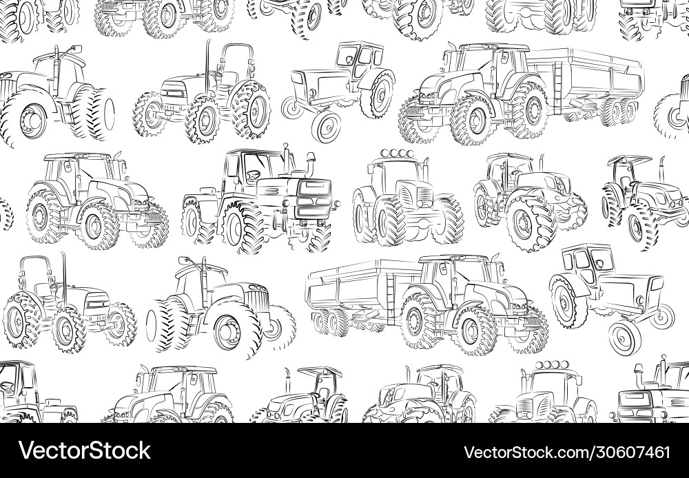 Tractor Sketch Pattern vector image