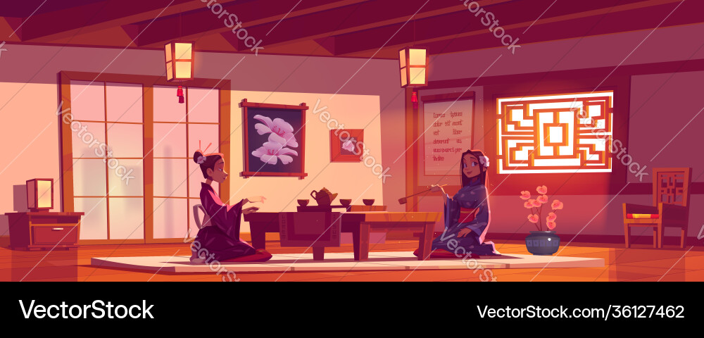 Asiatische Teezeremonie - Kimono Frauen vektorbild