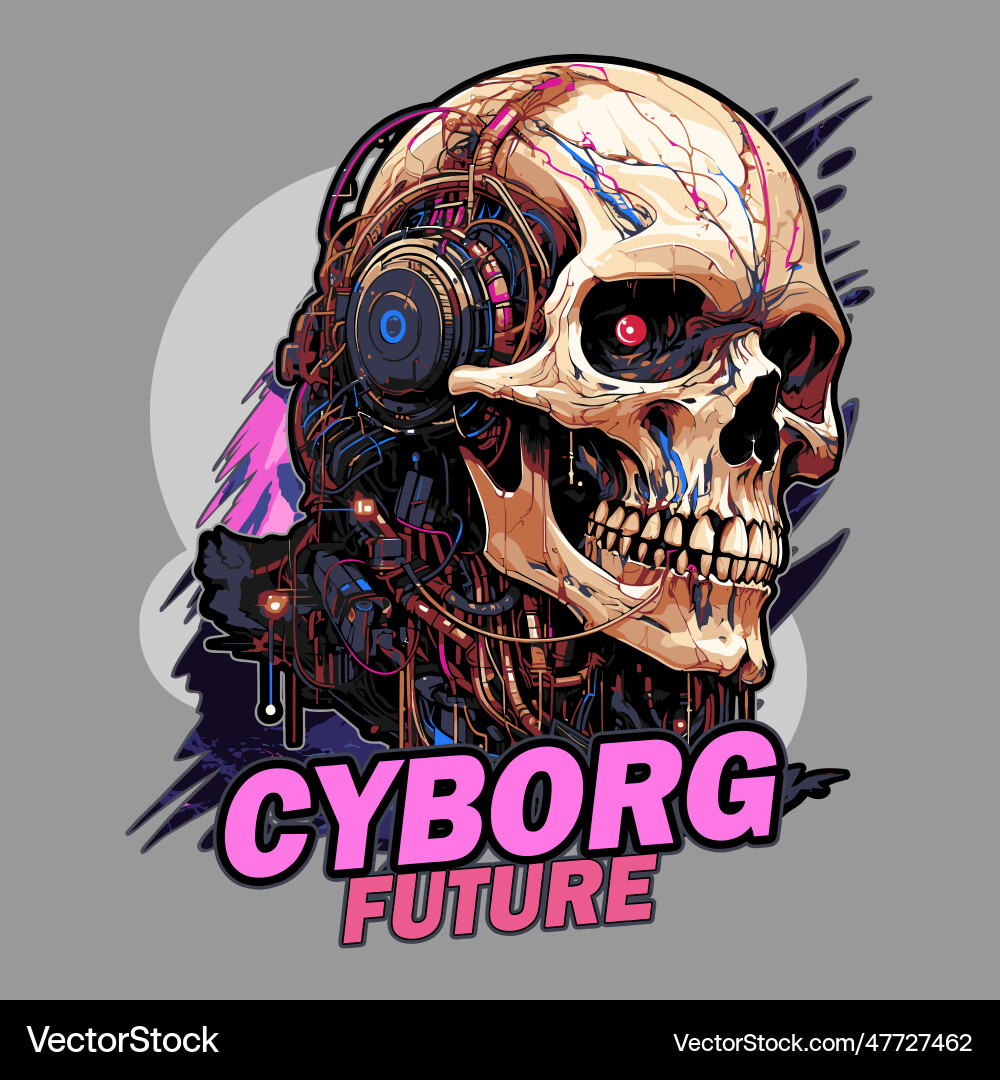 Cyberpunk Robot Skull vector image