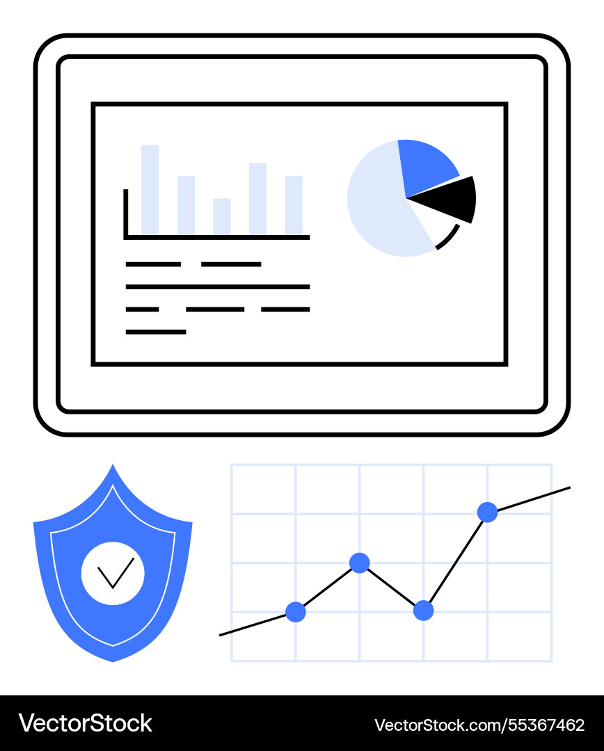 Datenanalyse Dashboard mit Diagrammen Pie Charts Datenanalyse Dashboard mit Diagrammen Pie Charts Vektorbild