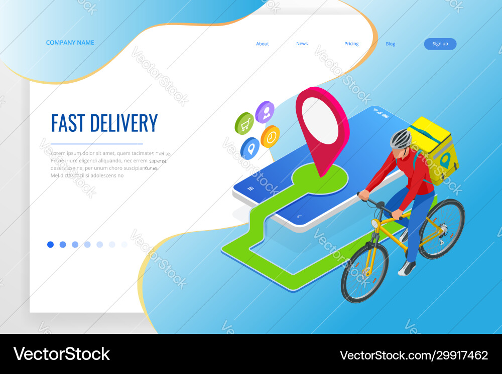 Isometric Fahrrad Kurier Express Lieferung Isometric Fahrrad Kurier Express Lieferung vektorbild