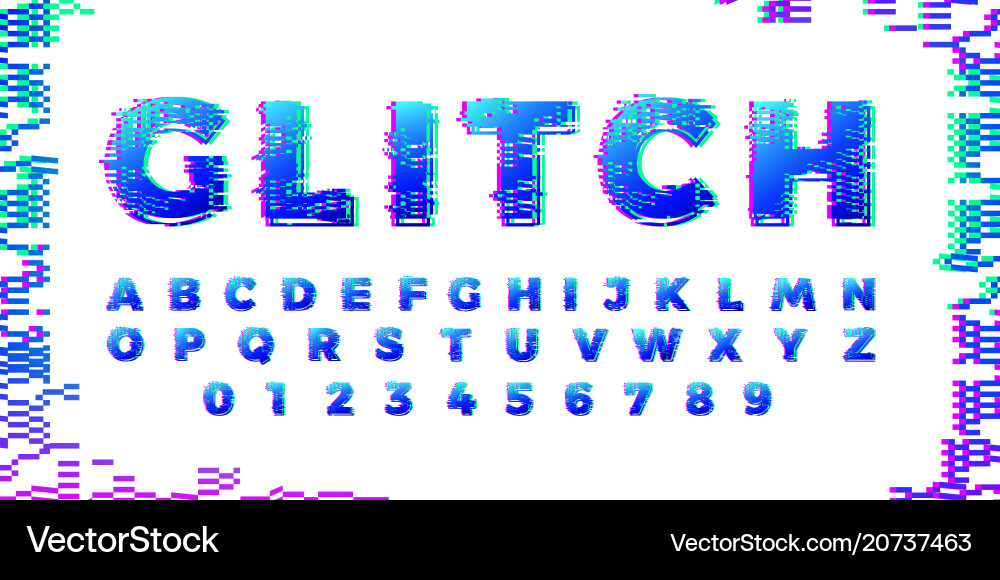 Abstract distorted glitch colorful font trendy Abstract distorted glitch colorful font trendy vector image