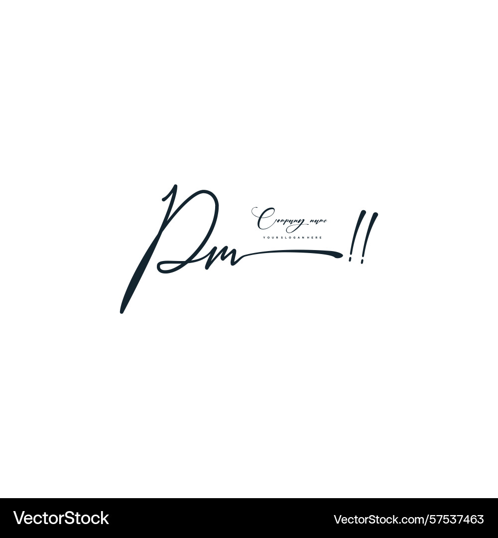 Minimal signature logo design with pm initials Minimal signature logo design with pm initials Vector Image