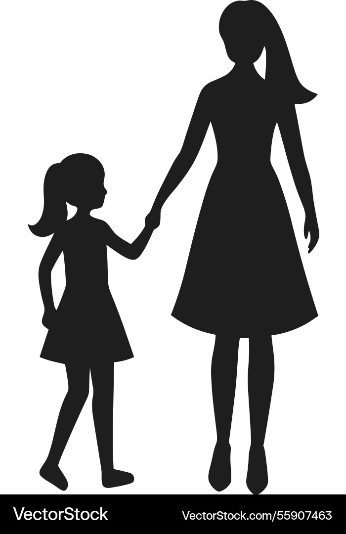 Mutter und Tochter halten Hände silhouette Mutter und Tochter halten Hände silhouette vektorbild