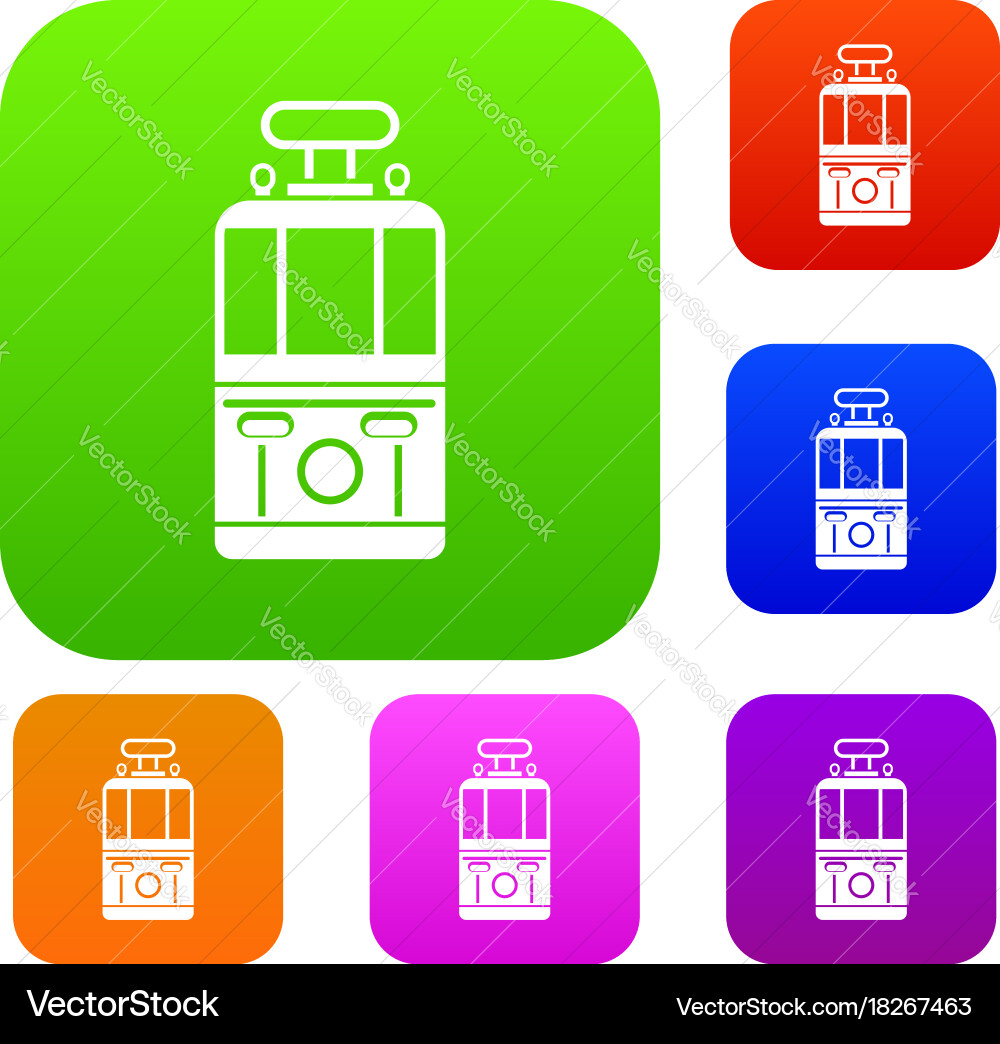 Tram front view set color collection Vector Image