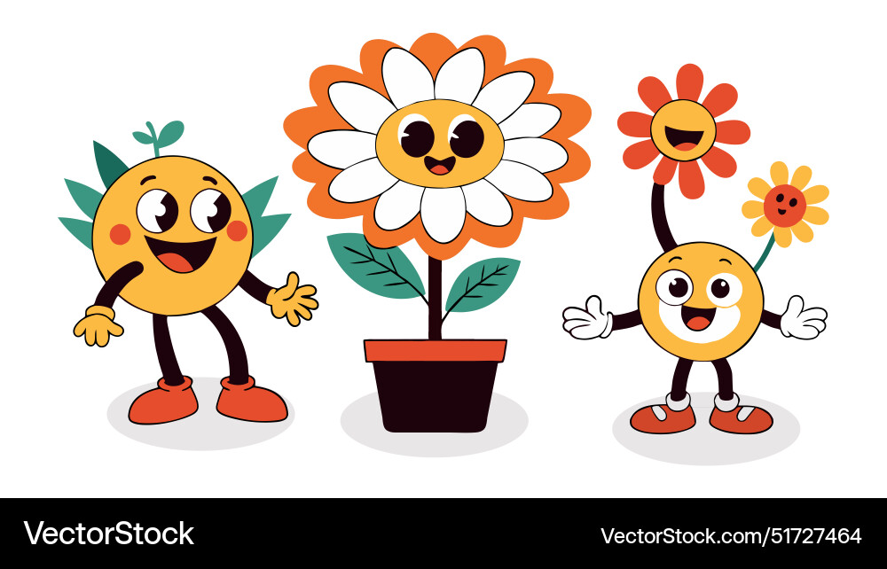 Cartoon flower sticker retro comic daisy Vector Image