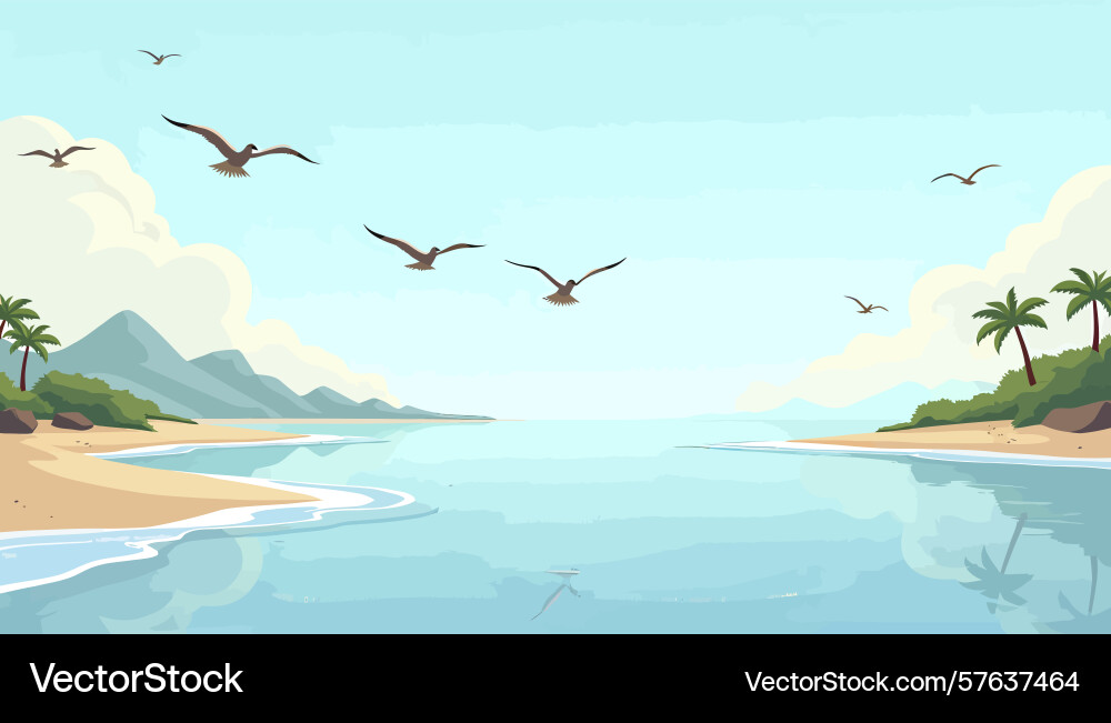 Create a calm summer island background with birds Vector Image