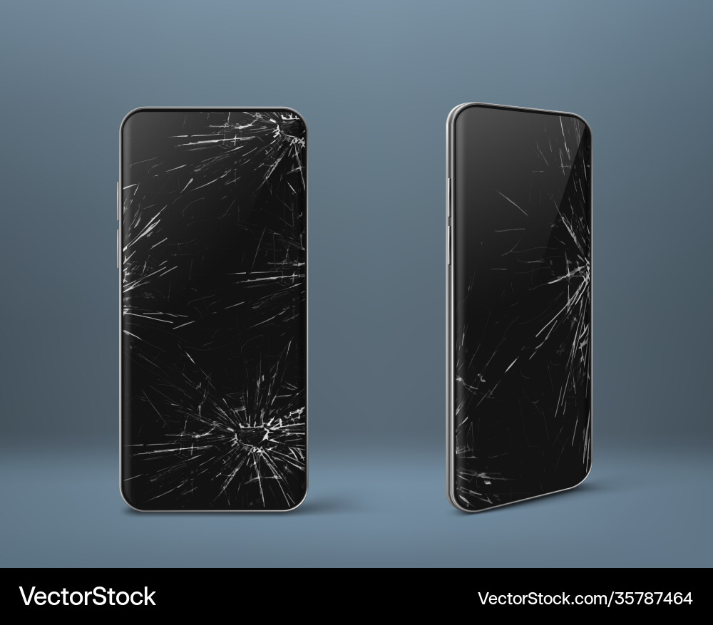 Mobile phone with broken screen set gadget device vector image