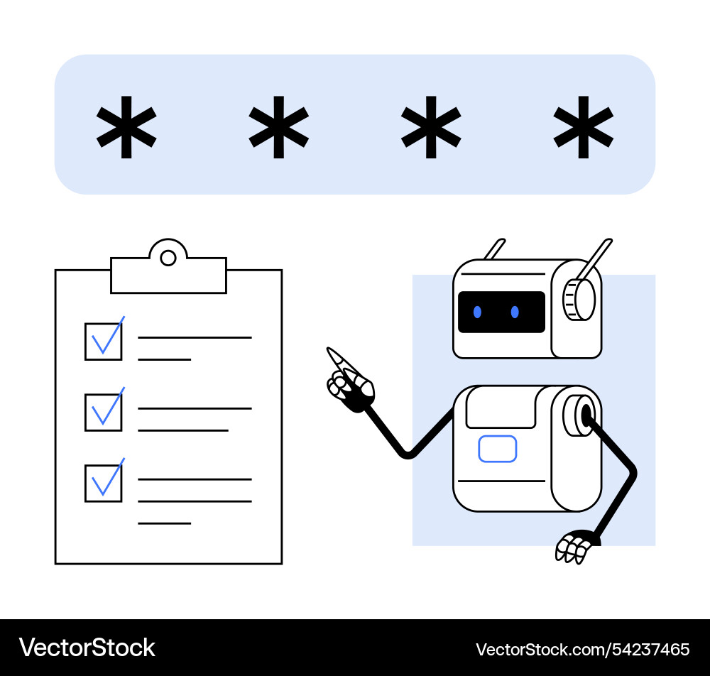 Adorable robot presenting checklist and secure vector image