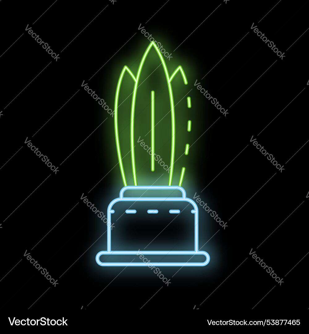 Glowing neon line indoor plant potted sansevieria Glowing neon line indoor plant potted sansevieria vector image