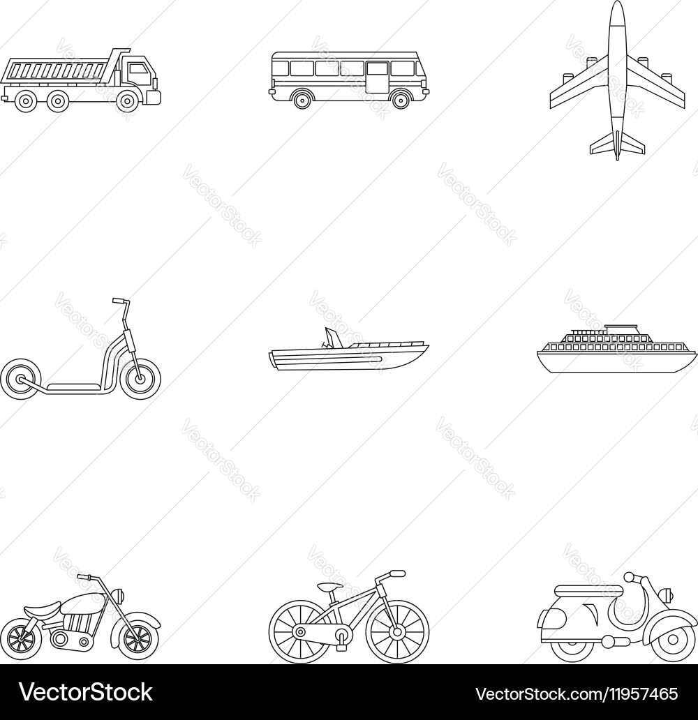 Movement on machine icons set outline style Vector Image