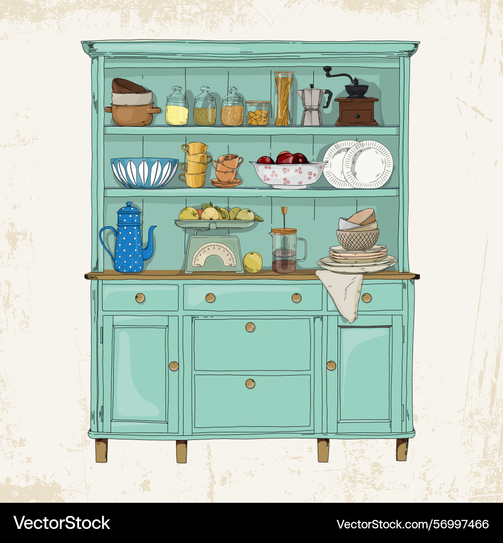 A vintage kitchen cabinet – Royalty-Free Vector | VectorStock, image size:1000x1080