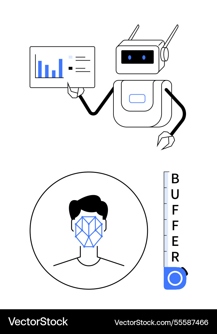 Ai robot presenting data insights with facial Ai robot presenting data insights with facial vector image
