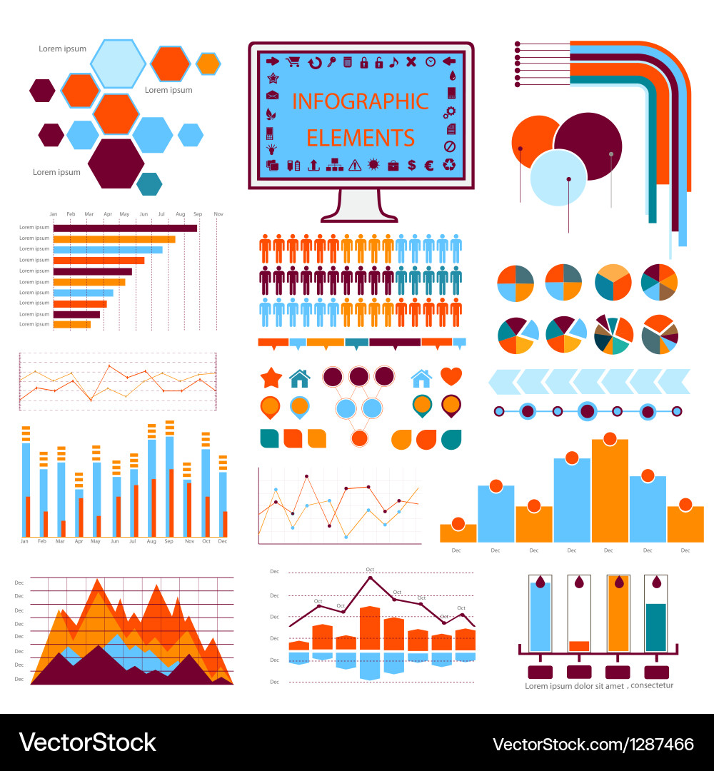 Modern Data Charts and Icons vector image
