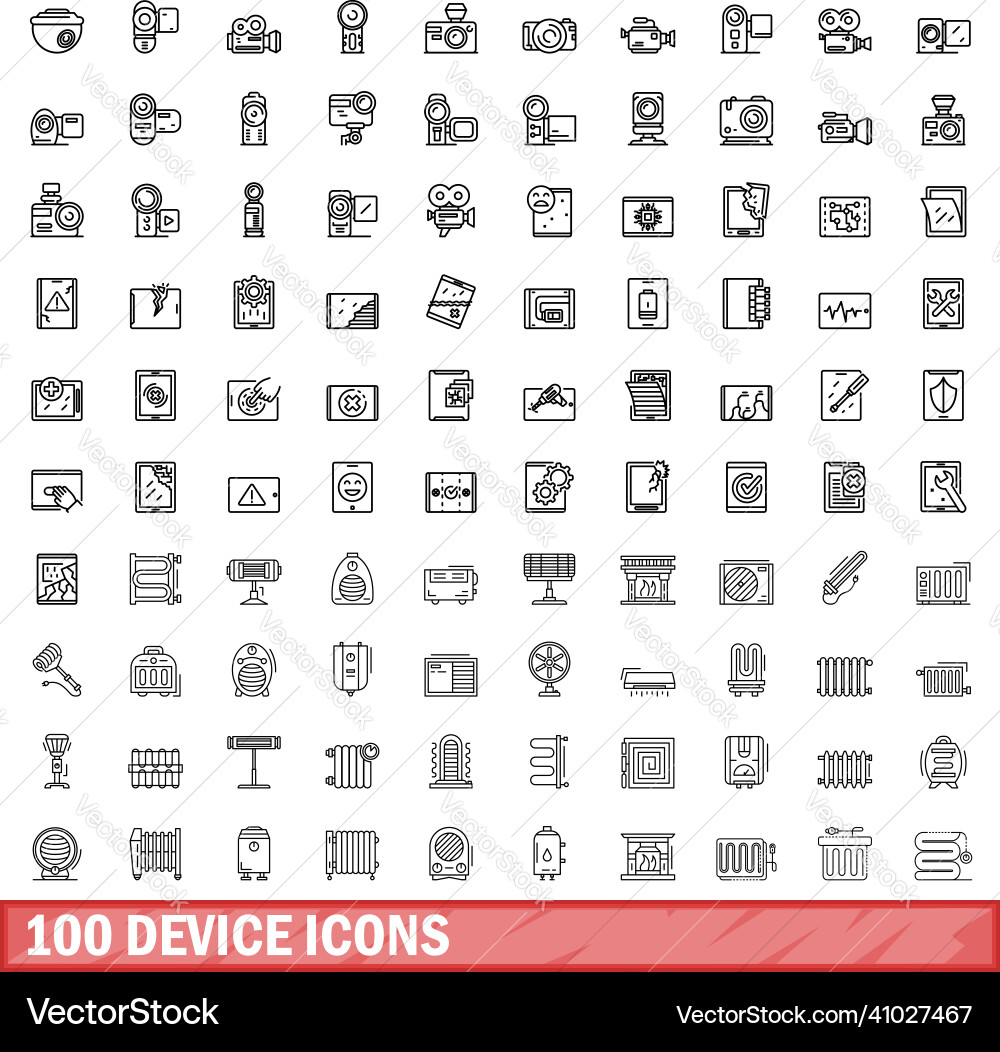 100 device icons set outline style 100 device icons set outline style vector image