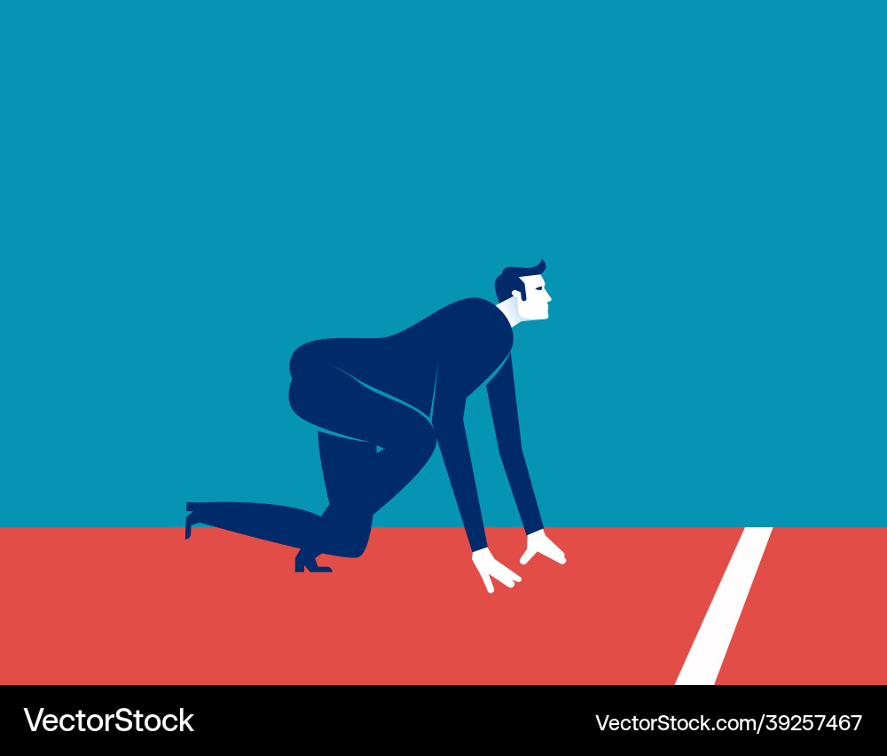 Business Sprinter bereitet Trek-Start vor Business Sprinter bereitet Trek-Start vor vektorbild