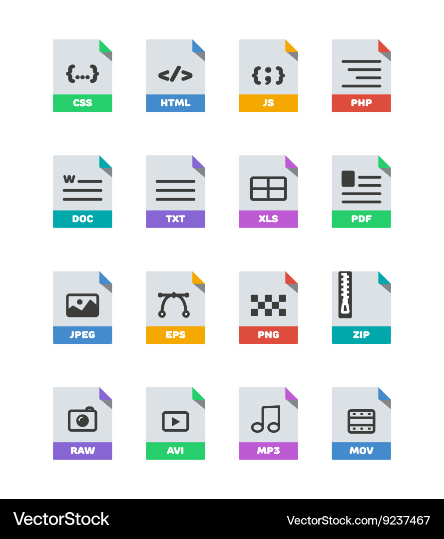File Format Icons - Colorful Set vector image
