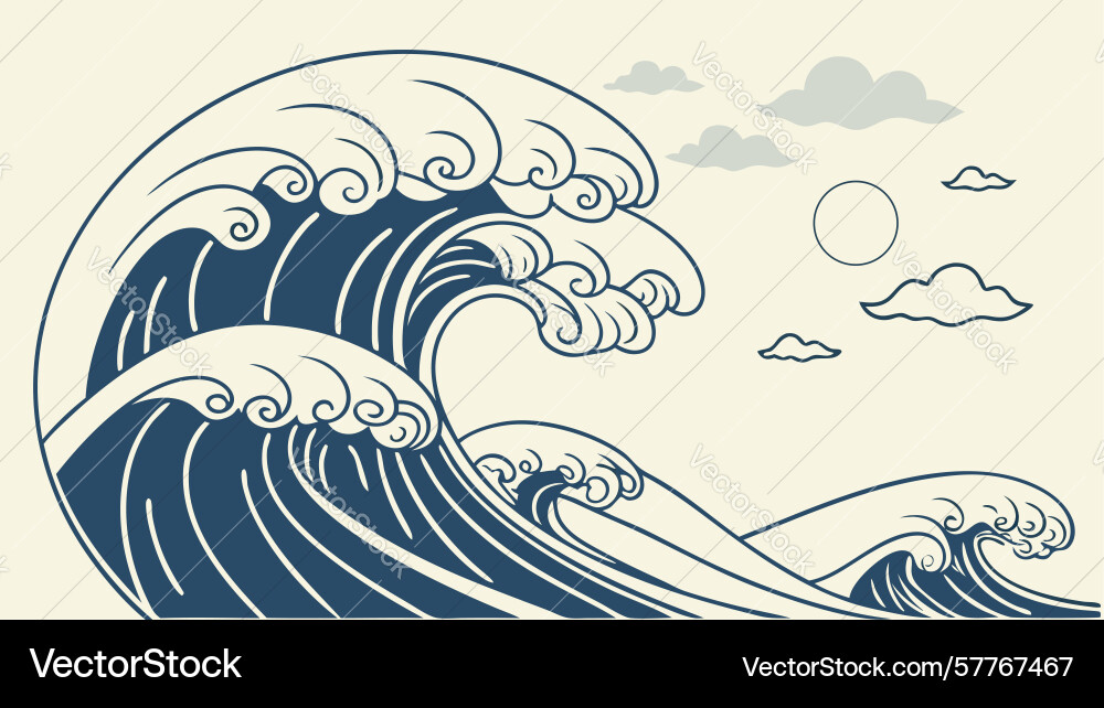Scenic ocean waves with clouds design generative Vector Image