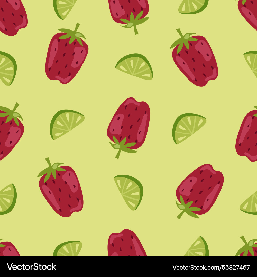 Seamless pattern with large strawberries and lime Seamless pattern with large strawberries and lime vector image