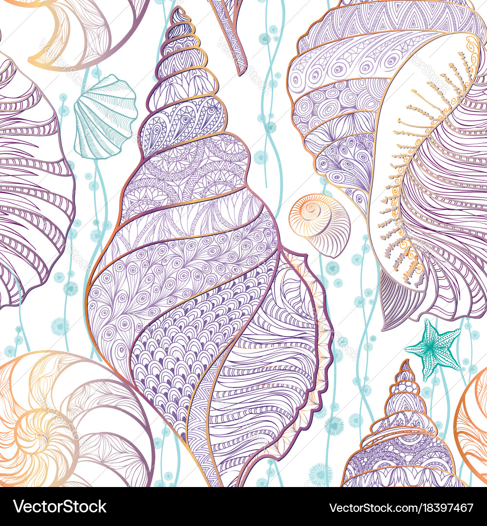 Seashell seamless pattern summer resort background vector image