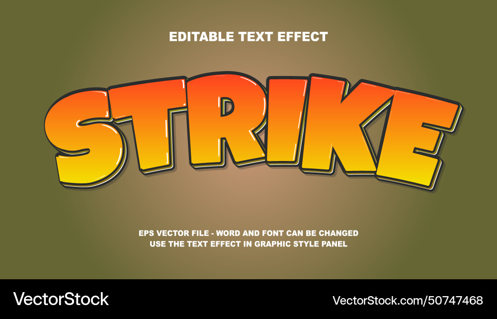 Editable text effect strike 3d template Royalty Free Vector