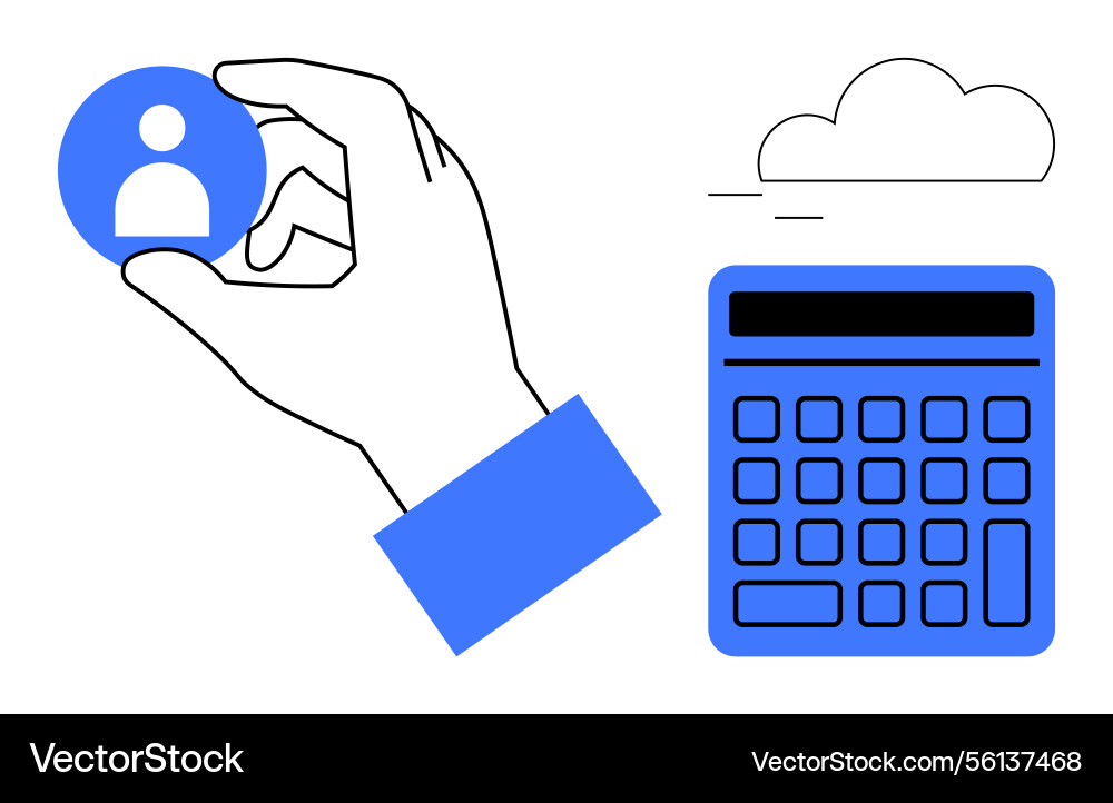 Hand selecting user icon with calculator and cloud Vector Image