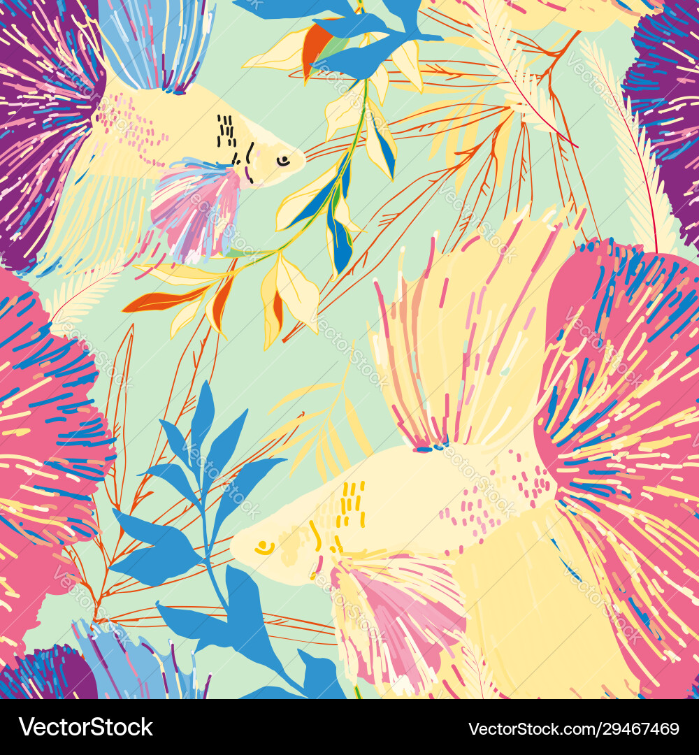 Endless pattern with goldfish and algae marine Endless pattern with goldfish and algae marine vector image