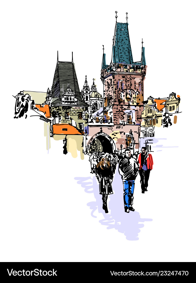 A view of the charles bridge tower in prague Vector Image