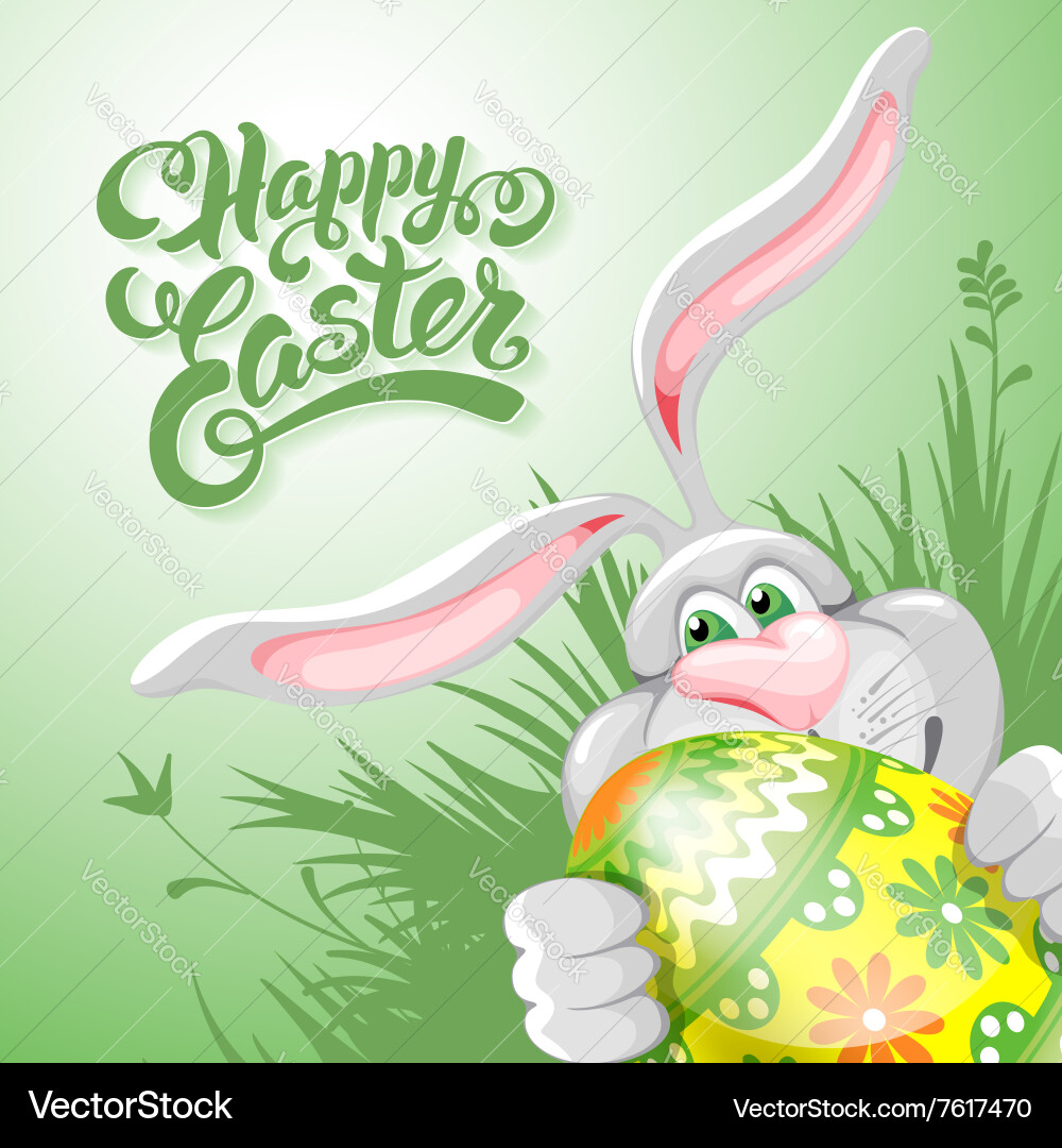 Cheerful Easter Bunny with Egg Royalty Free Vector Image