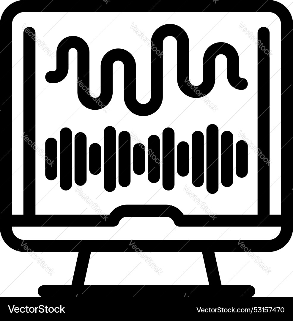 Computer monitor displaying sound waveform icon Computer monitor displaying sound waveform icon Vector Image