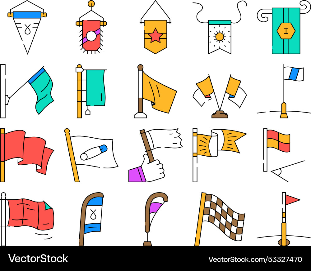 Flag start web pennant map icons set Vector Image