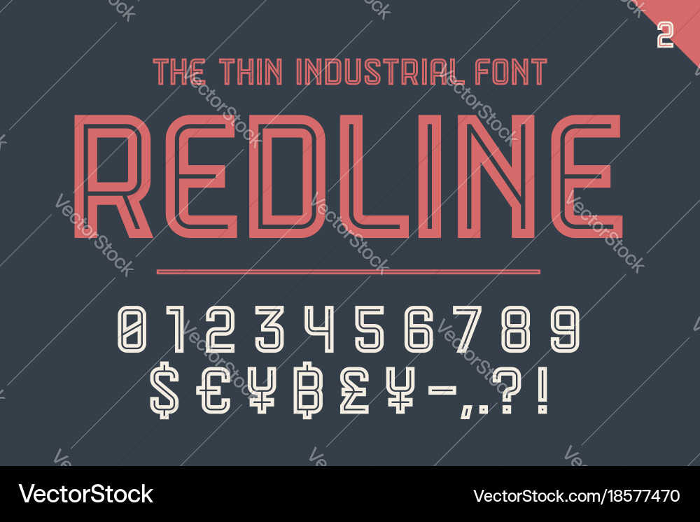Numeric and symbol font red line vector image