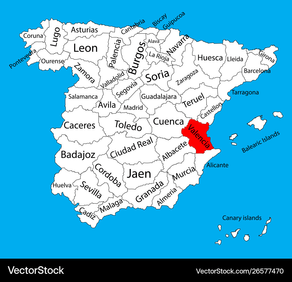 Valencia Karte Spain Provinz Verwaltung Valencia Karte Spain Provinz Verwaltung vektorbild