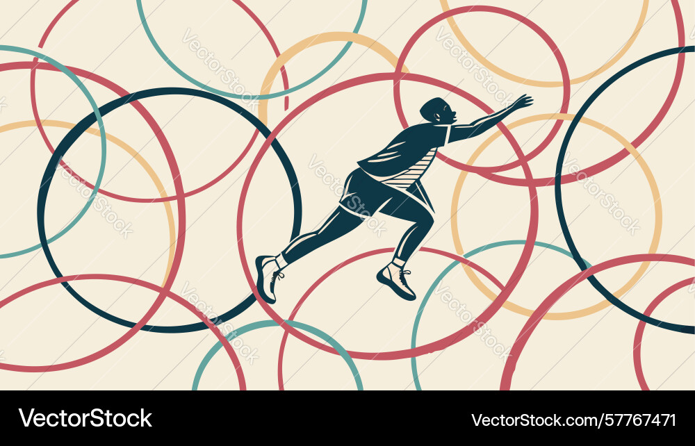 Dynamic runner with abstract circles background vector image