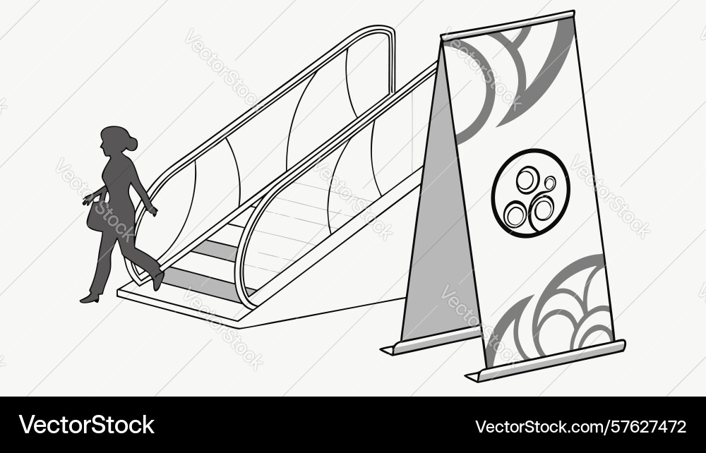 Child on escalator with dynamic display banner vector image