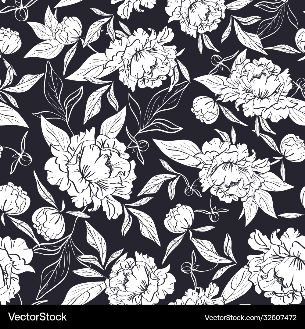Floral pattern with elegant peony flowers buds Floral pattern with elegant peony flowers buds vector image