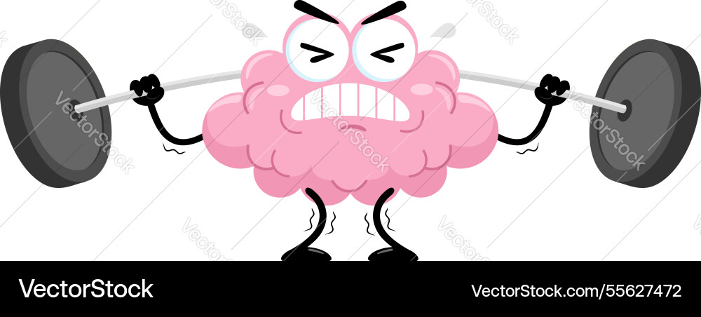 Funny brain cartoon character lifting weights Funny brain cartoon character lifting weights vector image