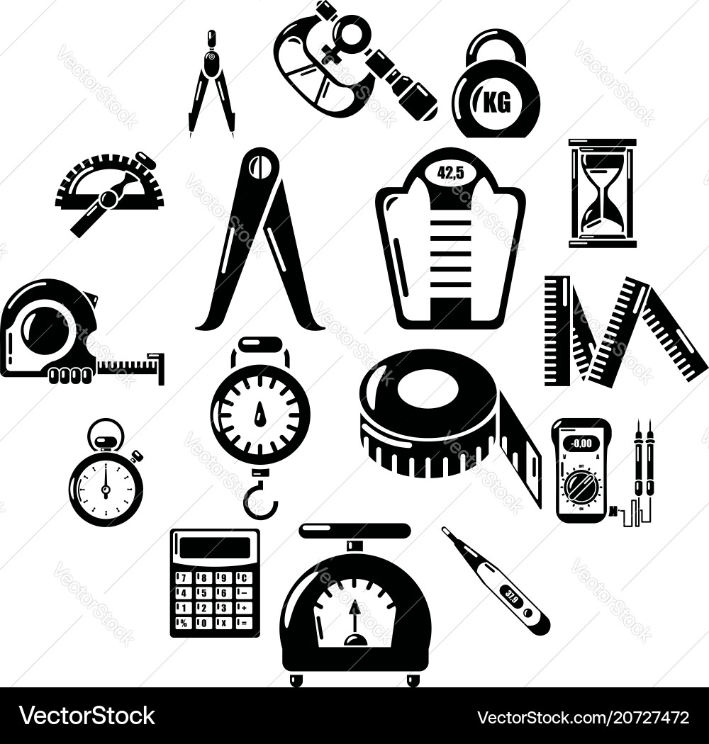 Measure precision icons set simple style vector image