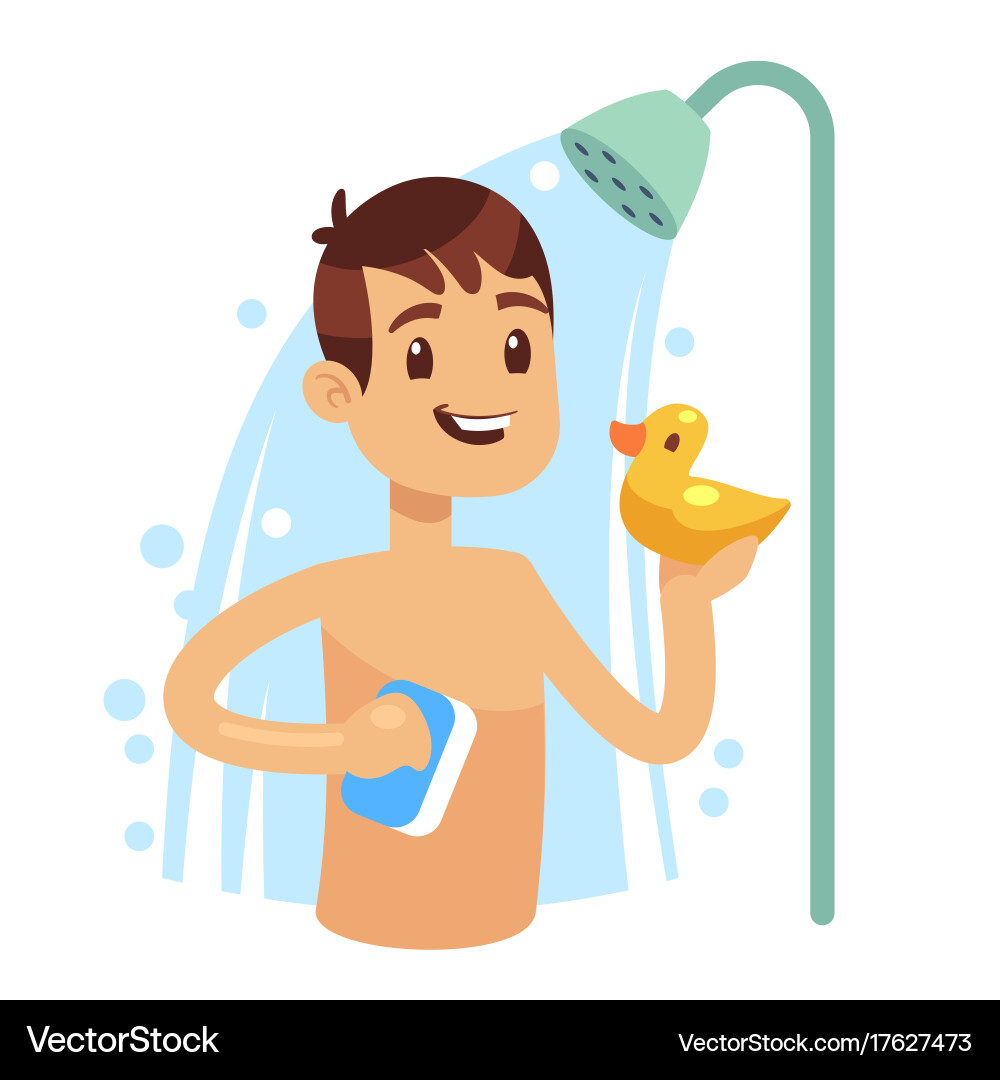 Man Showering with Soap and Bubbles vector image