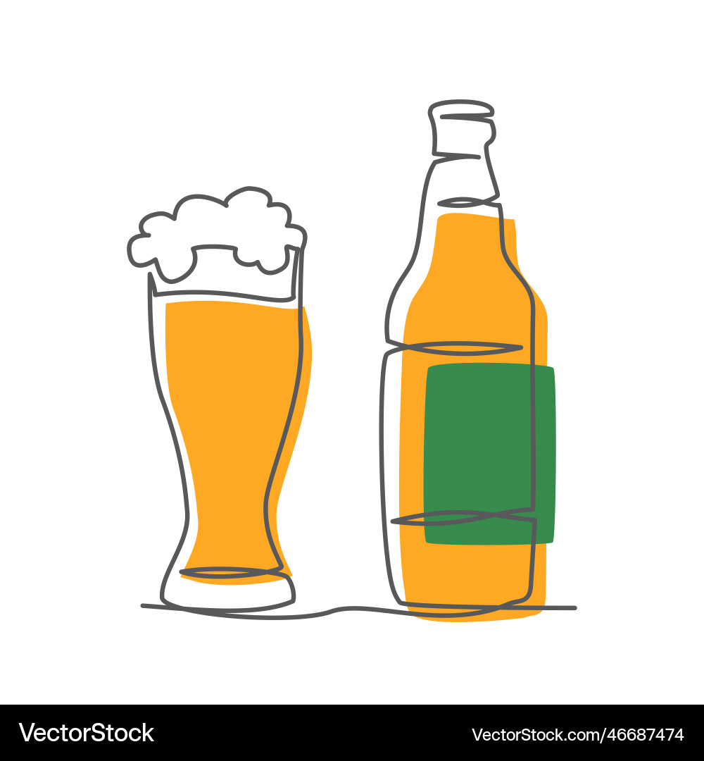 Beer one line drawing on white background Vector Image