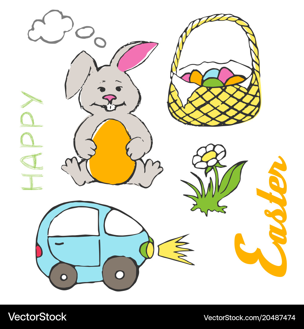 Easter Basket with Bunny Royalty Free Vector Image