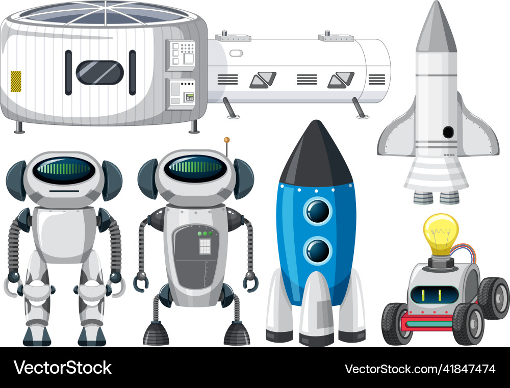 Set of spaceship and satellite objects Set of spaceship and satellite objects vector image