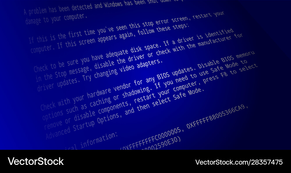 Blue screen death bsod computer monitor Royalty Free Vector